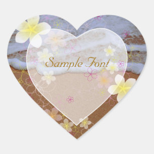 PixDezine Beach+Plumeria Herz-Aufkleber