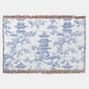 PixDezine Blaue Chinoiserie-Pagoden Kirschblüten Decke
