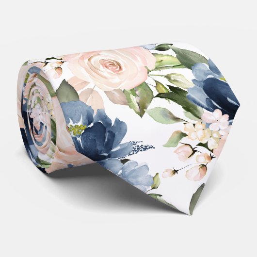 PixDezine Dusty Blue Blush Rose Navy Neck Tie Krawatte (Gerollt)