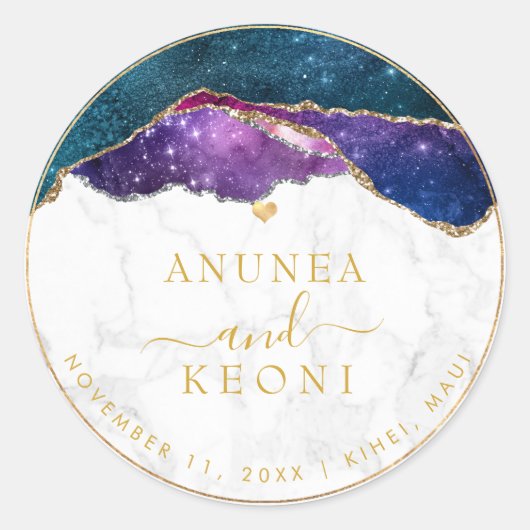 PixDezine Galaxy Agate Marble Imitate Goldenes Her Runder Aufkleber (Vorderseite)