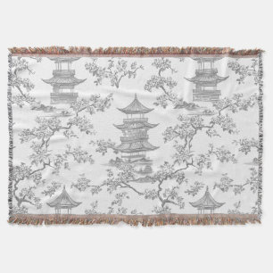 PixDezine Graue Chinoiserie-Pagoden Kirschblüten Decke