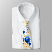 PixDezine H2 Blume Cerulean Blue Gold Rose Krawatte (Gebunden)