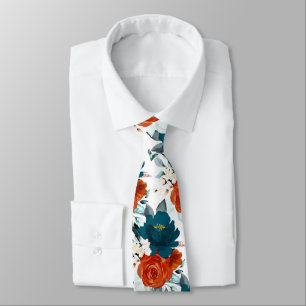PixDezine H2 Blumen Teal und Rost Orange Krawatte