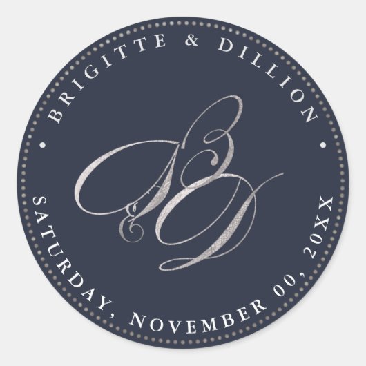 PixDezine-Imitat Silver Monogram (A-Z) Runder Aufkleber (Vorderseite)