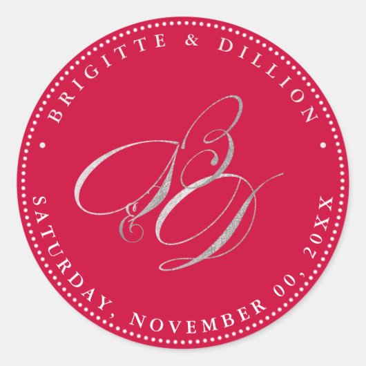 PixDezine-Imitat Silver Monogram (A-Z) Runder Aufkleber (Vorderseite)