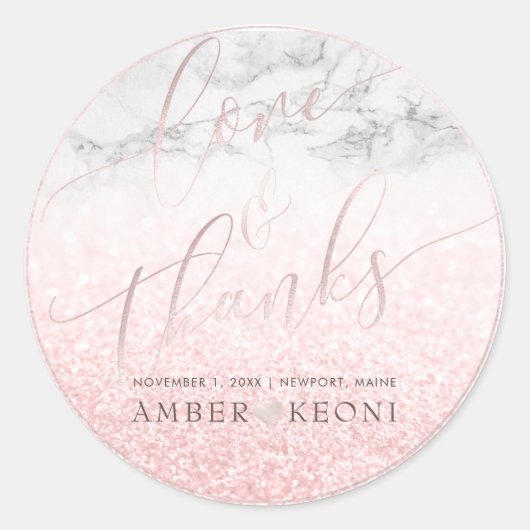 PixDezine Iridescent Blush Pink Liebe + Danke Runder Aufkleber (Vorderseite)