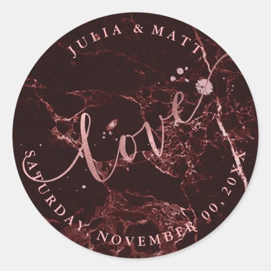 PixDezine Liebe Marmor/Imitate Rose Gold Runder Aufkleber (Vorderseite)