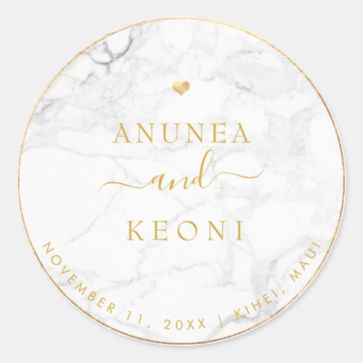 PixDezine Marble Imitate Goldenes Herz Runder Aufkleber (Vorderseite)