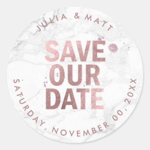 PixDezine Marble Save the Date/Imitate Rose Gold Runder Aufkleber