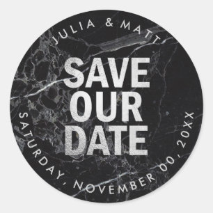 PixDezine Marble Save the Date/Imitate Silver Runder Aufkleber