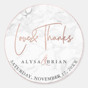 PixDezine Marmor/Falsche Roségold Liebe+Danke Runder Aufkleber