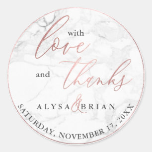 PixDezine Marmor/Falsches Roségold Liebe+Danke Runder Aufkleber