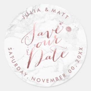 PixDezine Marmor Save the Date/Faux Roségold Runder Aufkleber