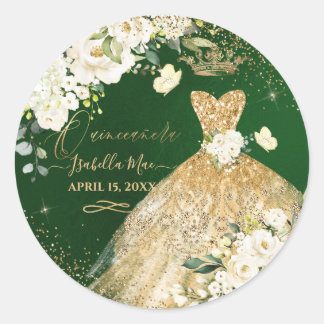 PixDezine Quinceanera Gold Glitzer Gown Rose Runder Aufkleber