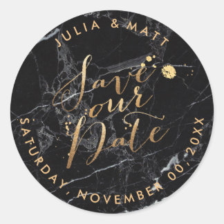 PixDezine Save the Date/Marmor+Falschgold Runder Aufkleber
