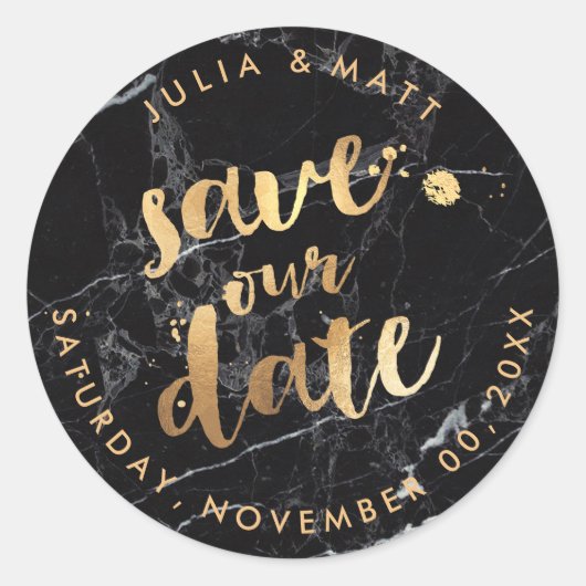PixDezine Save the Date/Marmor+Imitate Gold Runder Aufkleber (Vorderseite)