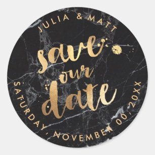 PixDezine Save the Date/Marmor+Imitate Gold Runder Aufkleber