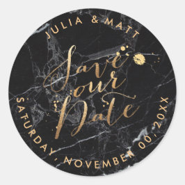 PixDezine Save the Date/Marmor+Imitate Gold Runder Aufkleber
