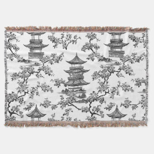 PixDezine Schwarze Chinoiserie-Pagode Kirschblüten Decke