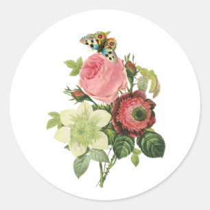 PixDezine vintage redoute rose Runder Aufkleber