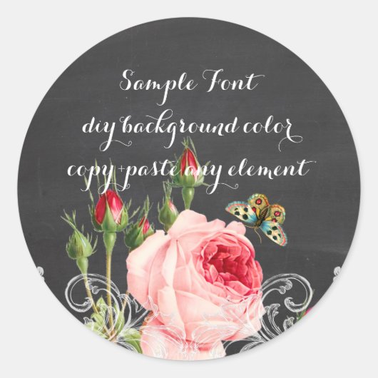 PixDezine Vintage Rose+Calkboard Runder Aufkleber (Vorderseite)