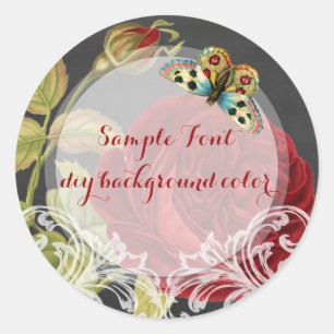 PixDezine Vintage rote Rose+Calkboard Runder Aufkleber