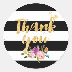 PixDezine Wasserfarbe Blumen/Streifen Runder Aufkleber