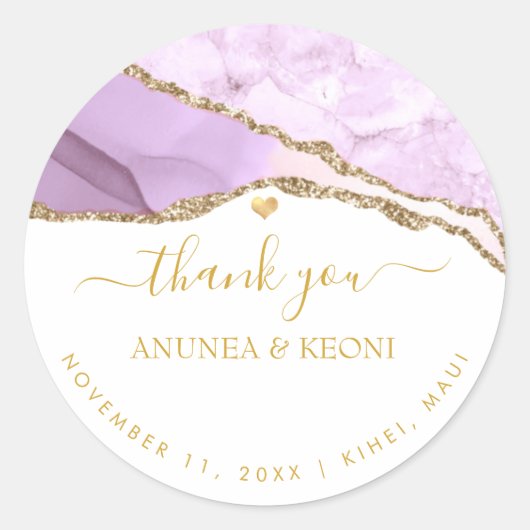 PixDezine Watercolor Lila Agate Imitate Gold Adern Runder Aufkleber (Vorderseite)