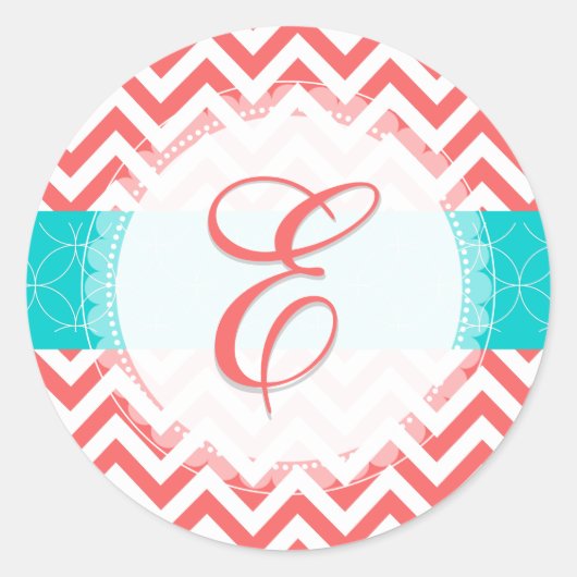 PixDezine, Zickzack/koral/monogramm/täglich Runder Aufkleber (Vorderseite)