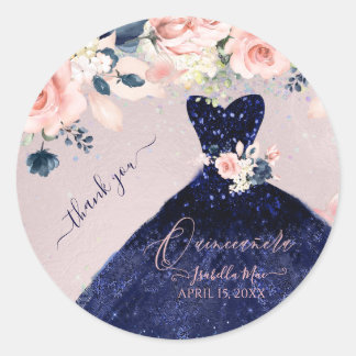 PixDezineQuinceanera Navy Glitzer Rose verschwomme Runder Aufkleber