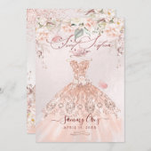 PixDezines 16 . Geburtstag Rose Gold Glitzer Gown Einladung (Vorne/Hinten)