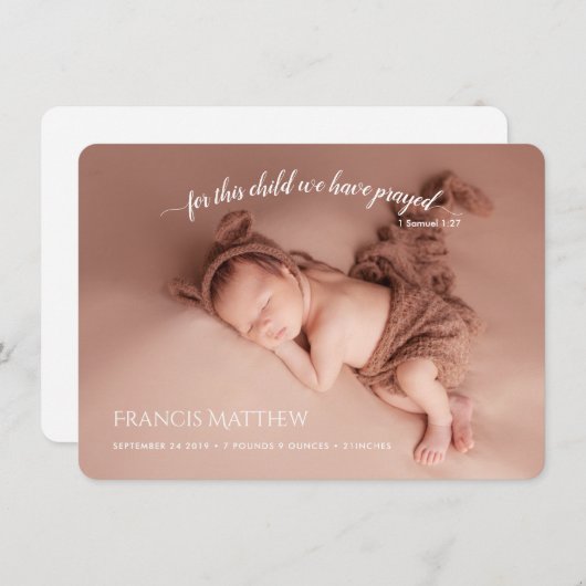 PixDezines 1 Sam 1:27 Geburtsankündigung Einladung (Vorne/Hinten)