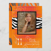 PixDezines 2011 Abschluss, Orange Harlequin+Zebra Einladung (Vorne/Hinten)