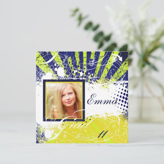 PixDezines 2011 Abschluss-/Retro-Rochen, Grunge Einladung (Stehend Vorderseite)