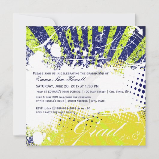 PixDezines 2011 Abschluss-/Retro-Rochen, Grunge Einladung (Rückseite)