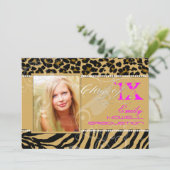 PixDezines 2012 Farben, Zebra+cheetah/DJ Einladung (Stehend Vorderseite)