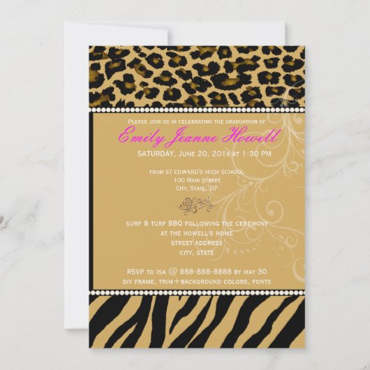 PixDezines 2012 Farben, Zebra+cheetah/DJ Einladung (Rückseite)