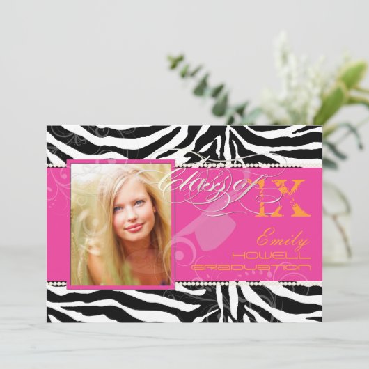 PixDezines 2012 Grads, Zebrafarben Einladung (Stehend Vorderseite)