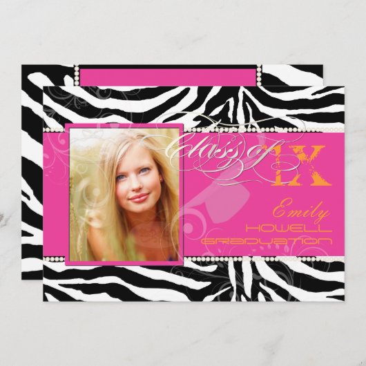 PixDezines 2012 Grads, Zebrafarben Einladung (Vorne/Hinten)