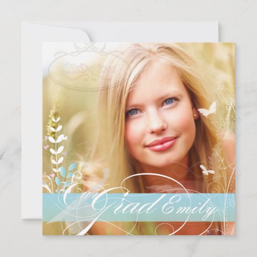 PixDezines 2012 Graduation Foto+Tagesblüten Einladung (Vorderseite)