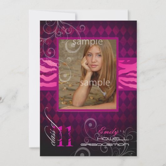PixDezines 2012 Graduation, Zebra Print+Harlequin Einladung (Vorderseite)