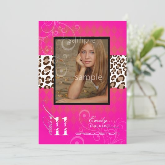 PixDezines 2012: Graduierung/Leopard/DJ-Hintergrun Einladung (Stehend Vorderseite)