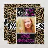 PixDezines 2013 Grads, Cheetah+Zebra/DJ-Farben Einladung (Vorne/Hinten)