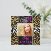 PixDezines 2013 Grads, Cheetah+Zebra/DJ-Farben Einladung (Stehend Vorderseite)