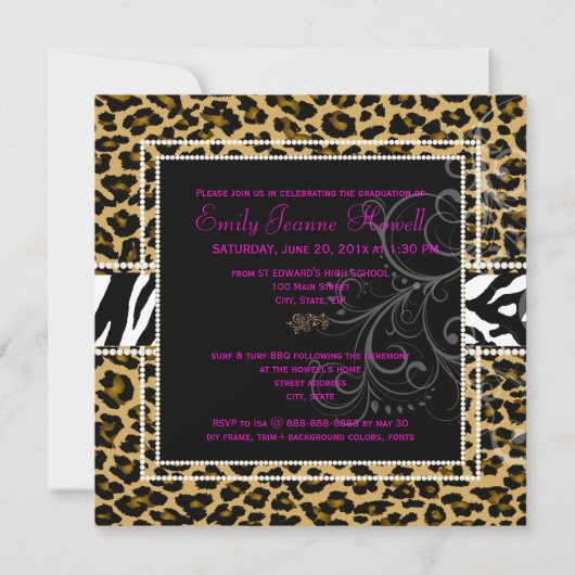 PixDezines 2013 Grads, Cheetah+Zebra/DJ-Farben Einladung (Rückseite)