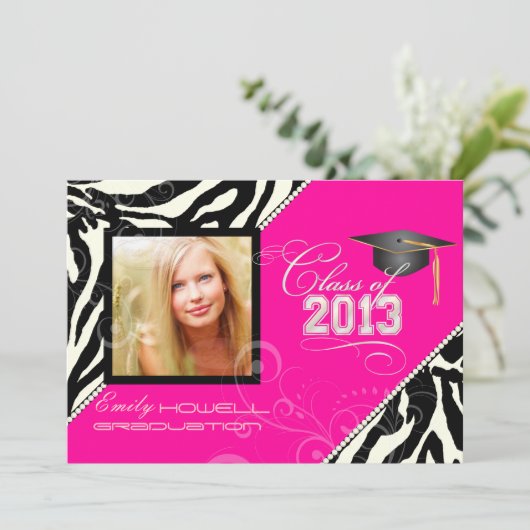 PixDezines 2013 Grads, Zebrafarben Einladung (Stehend Vorderseite)