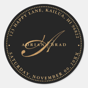 PixDezines A-Z Script Monogram Imitate Gold Runder Aufkleber