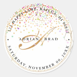 PixDezines A-Z Script Monogram, Rainbow Confetti Runder Aufkleber