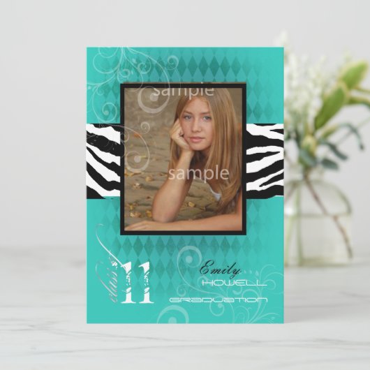 PixDezines Abschluss, Aquamarin Harlequin Einladung (Stehend Vorderseite)