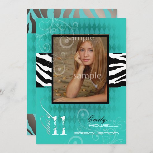 PixDezines Abschluss, Aquamarin Harlequin Einladung (Vorne/Hinten)
